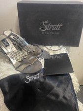 Strutt Couture AZARA Pewter Silver Grey Rhinestone Tie Up Leg Heels Sandals UK 6