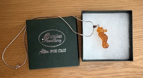 Amber seahorse pendant - amber,