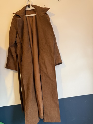 Brown corduroy longline trench - corduroy,