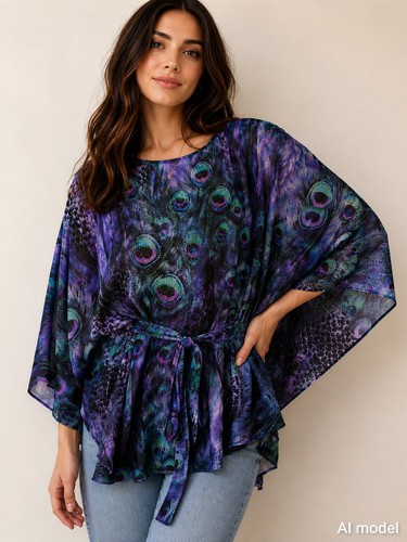 Women peacock print sheer - women's,