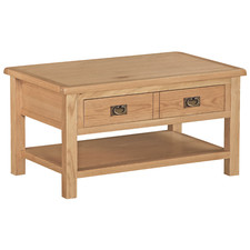 Baysdale Rustic Oak Coffee Table – Solid Oak Table with Storage Drawer