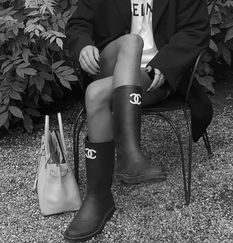 Chanel black rubber knee high - black,