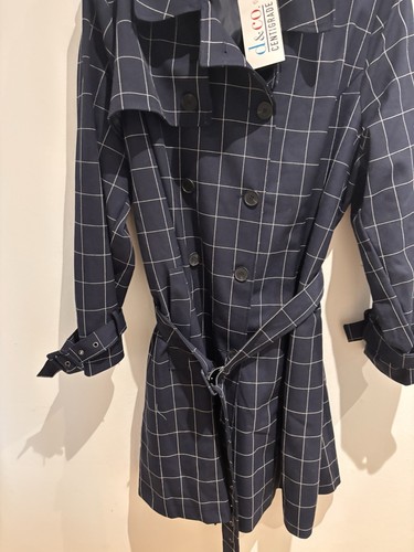 New navy checked trench coat - navy,
