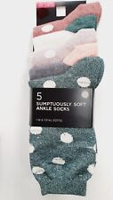 Womens 5 Pack  Ankle Socks Assorted Colours Shoe Size UK 3-5 & 6-8