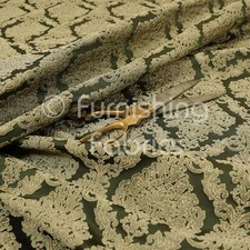 Embroidery Feel Textured Damask Floral Pattern Green Chenille Upholstery Fabric