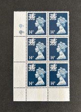 GB Wales 14p deep blue SG W40 cylinder block of 6 Q1 Q1