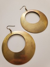 Very Large Goldtone Metal Circle Earrings For Pierced Ears