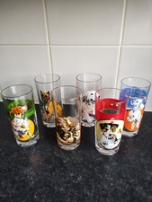 Six Vintage Reims, France. French Glasses 6 Dog designs, Glass tumblers dogs.