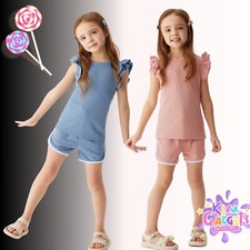 GIRLS Crop Top Shorts Set Contrast Trendy Summer Outfit Clothing Sets Girls KIDS