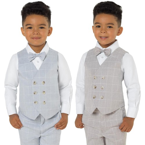 Boys checked waistcoat suit - checked,