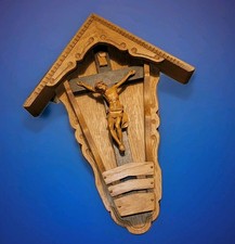 Vtg Herrgottswinkel Crucifix Bavarian Wood Wegkreuz Wayside Cross Roof German
