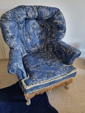 Blue Upcycled Vintage Chair Hand Painted Retro Bucket Style Tassel Seat