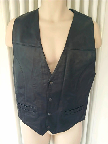 Vintage 90s black leather vest - vintage,