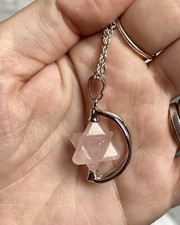 Rose Quartz Merkaba Pendant on Silver Plate Necklace Gemstone Crystal Healing