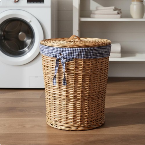 Round woven hamper rustic - round,