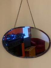 Vintage Oval Wall Mirror With Chain. 22 Inches x 13 Inches. Pre Owned
