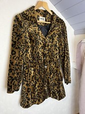Vintage 90s Wallis Leopard Print Faux Fur Jacket UK 10 | Tan Black Animal Coat