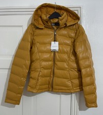 ZARA MUSTARD YELLOW FAUX LEATHER PUFFER JACKET COAT WITH HOOD SIZE M BNWT