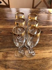 Set Of 6 Vintage Gold Banded Champagne Flutes