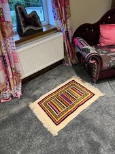 Small Multi Coloured Striped Rug Boho Hippy Clippy Proddy Mat
