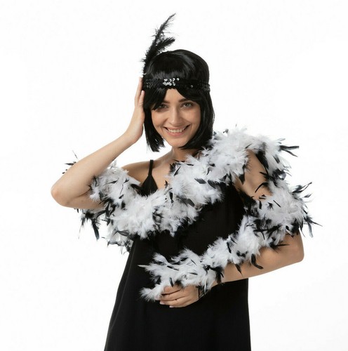 White black feather boa 1920s - black,
