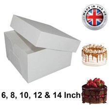 White Cake Box & Lid Stapleless Square 6, 8, 10, 12 & 14 Inch Birthday Wedding