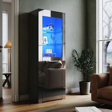 Black Display Cabinet High Gloss Sideboard Cupboard Storage Door with LED Lights