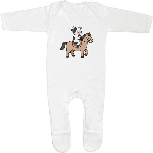 Cow riding horse baby romper - riding,