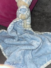 MOTHERCARE BLUE WHITE STRIPE MY BEDTIME BLANKIE TEDDY BEAR COMFORTER SOFT TOY