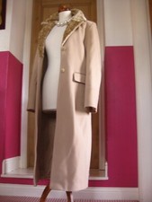 VINTAGE M&S WOOL COAT 14 16 XLONG cashmere camel faux fur collar retro smart