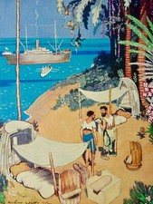 1935 Vintage Colour Print DESERT ISLAND RESQUE - I'LL TAKE THE SHOVE - HA'PENNY