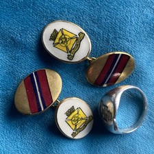 Silver vintage military intaglio Wiltshire Regiment signet ring & cuff links