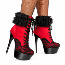 Red Black Lace Platform Ankle