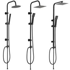 Matt Black 3 Way Rigid Riser Shower Kit For Bath Shower Mixer Taps Round, Square