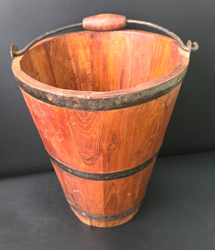 Vintage wooden bucket with - vintage,