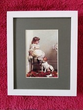 Charles Burton Barber print 'In Disgrace' Little Girl and Jack Russell  FRAMED