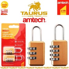 2 x AMTECH Combination Padlock Set 3 & 4 DIGIT Travel Suitcase Luggage Locks UK