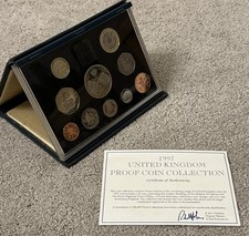 1997 UK Proof Coin Set. 10 Coins & Royal Mint Medal In Royal Mint Case. COA.