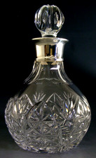 STERLING SILVER TOPPED WHISKY BTANDY NOGGIN DECANTER 1994 BARWARE 3/4 pint