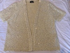 ladies short sleeve cardigan 10 Lemon and silver Sequins Party FF Preowned GC