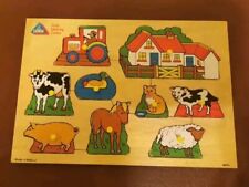 Vintage Wooden Peg Jigsaw Puzzles ELC 1990s Farm Animals Tractor 