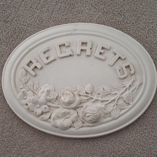 Vintage plaster regrets plaque - plaster,