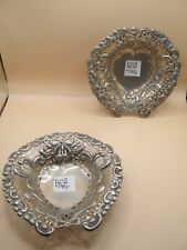 Antique Pair Hallmarked Sterling Silver Heart Shaped BonBon Dish Pierced Baskets