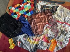 Job Lot 10 Vintage Scarves Mix Couple Silk All Colours & Sizes Few With Defects
