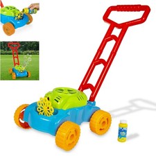 Kids Lawn Bubble Mower Push Along Toy Lawnmower Bubbles Machine Garden Game Fun