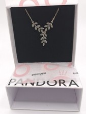RETIRED Pandora Sterling Silver & Cubic Zirconia Shimmering Leaves Necklace 45cm