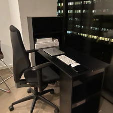 Black Computer Desk 120cm Bookshelf Writing Table Study Workstation Side Shelves