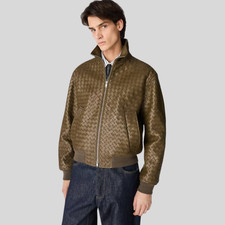 Men’s Liana-Colour Woven Leather Blouson Jacket – Soft Lambskin Zip Bomber