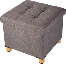 Folding Ottoman Storage Box  Wood Legs, Linen Foot Stool, Footstool -AUCTION-