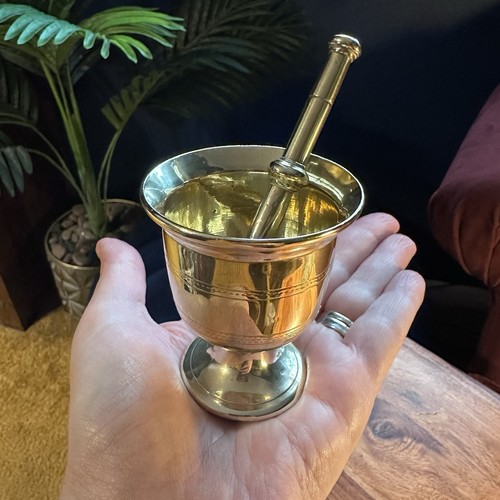 Vintage brass mortar pestle - brass, &